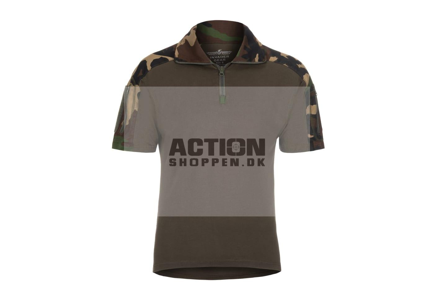 Invader Gear - Combat Shirt Kort ærme, Woodland, str. S - XXL
