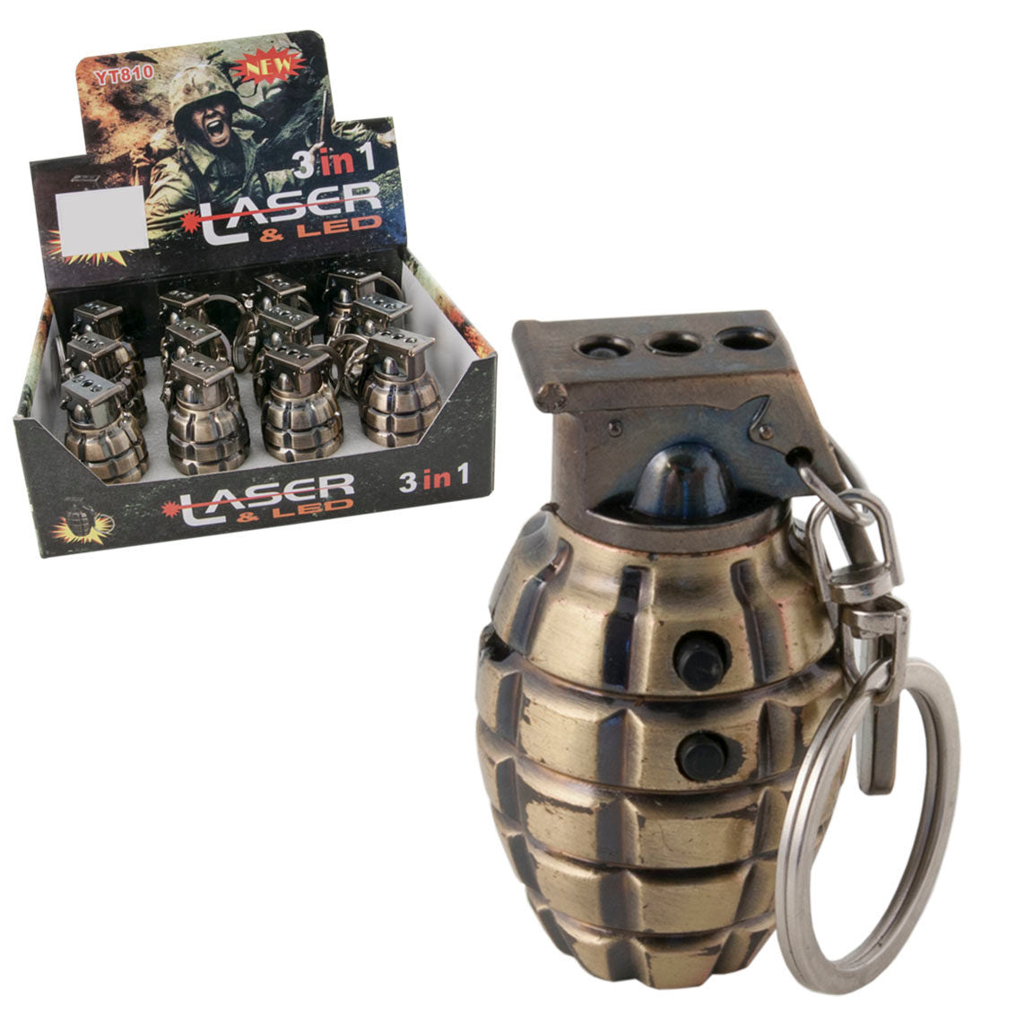 Nøglering Håndgranat med lys & laser 1