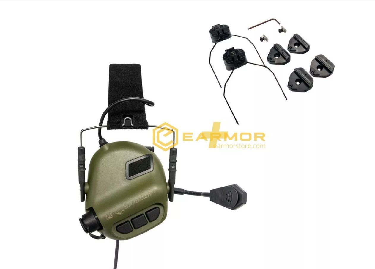 EARMOR - Taktisk headset "M32H MOD3" med hjelmadapter, Grøn 2