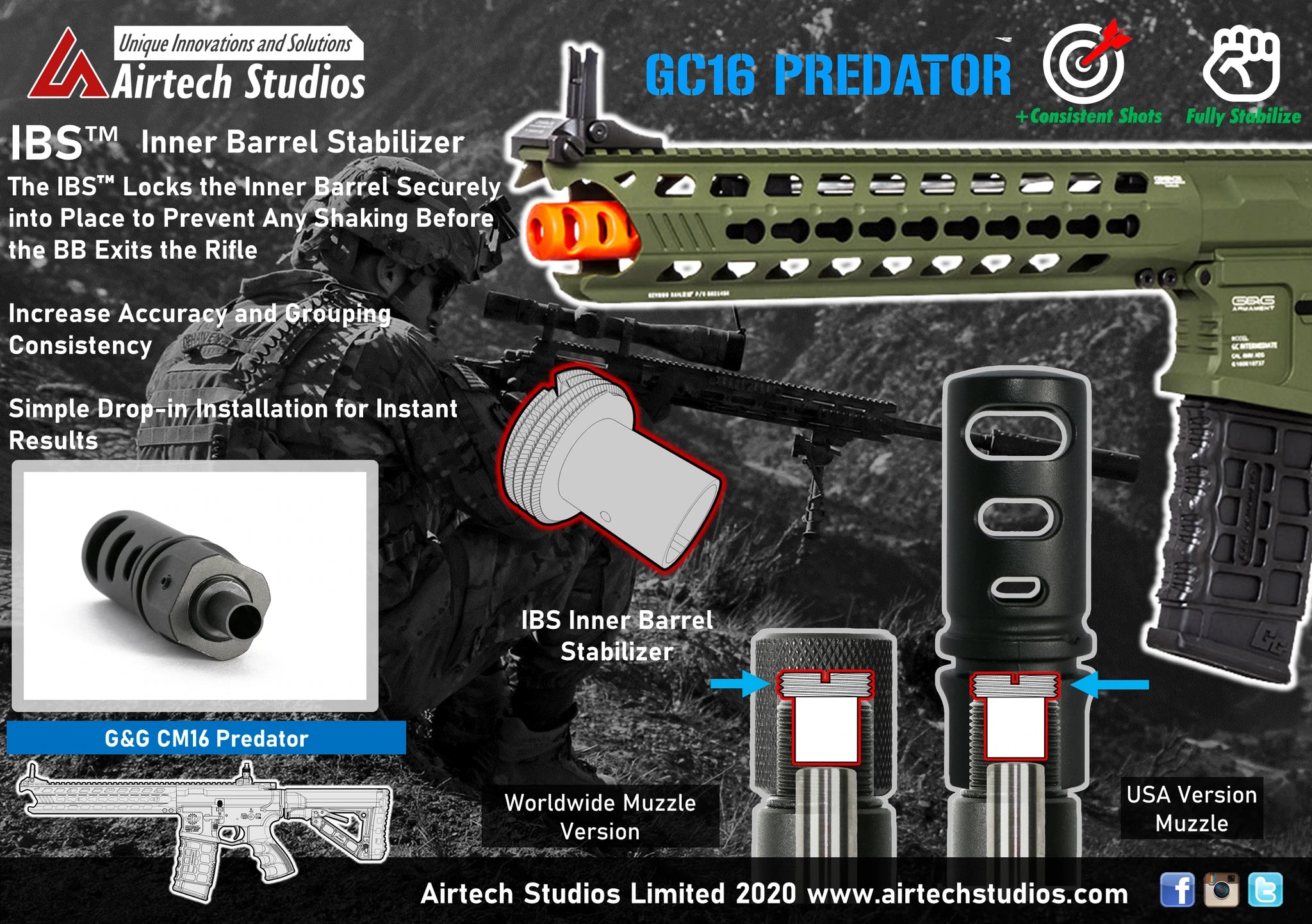 Airtech Studios - G&G CM16 GC16 Predator IBS inderløb Løbsstabilisator 1