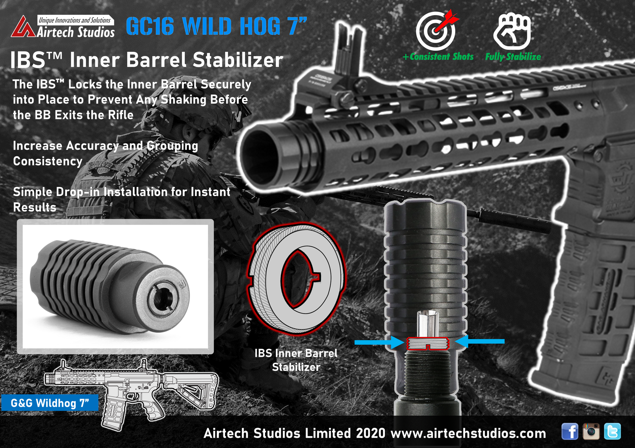 Airtech Studios - G&G CM16 Wildhog 7" IBS inderløb Løbsstabilisator 1
