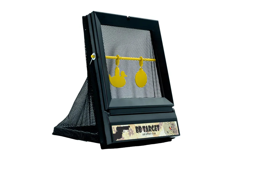 Skydemål & BB-fælde, 17x17cm, med 2 metalspinnere 2