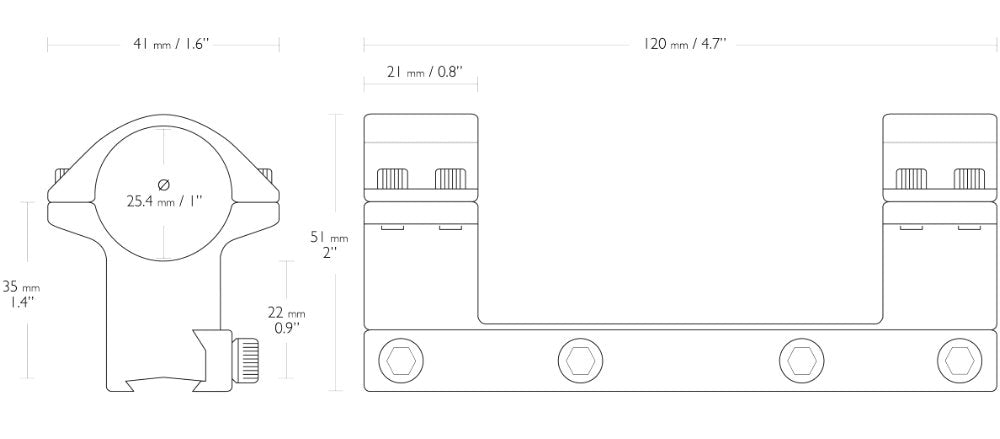 Hawke 1" (25,4mm) Double montagebro 9-11 mm Høj skinne 2