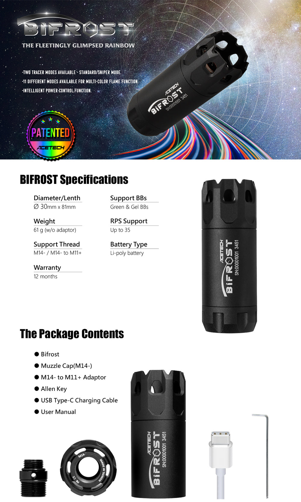 Acetech - Bifrost Tracer Unit 14mm CCW, sort 13