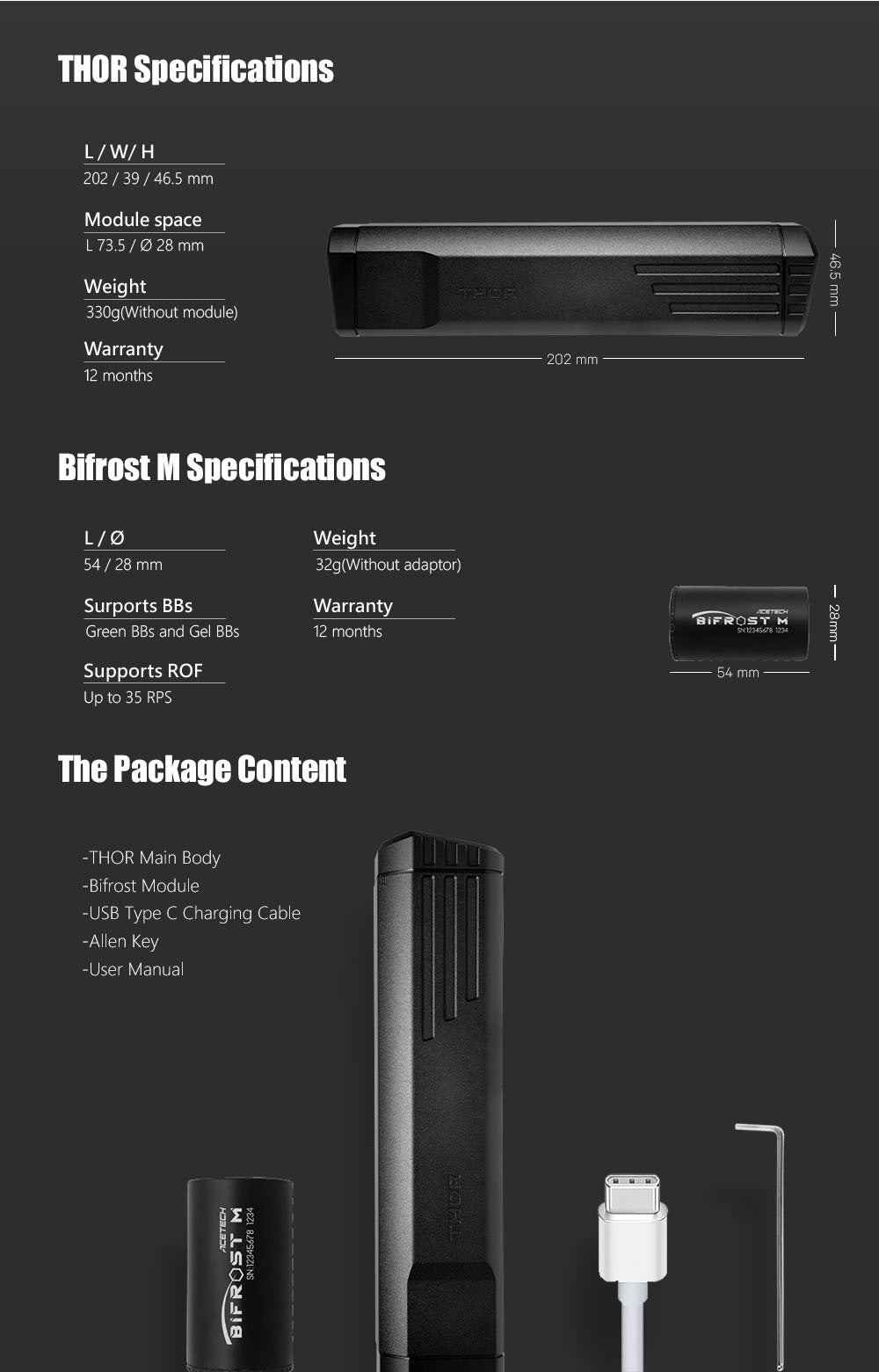 Acetech - THOR QD Tracer Unit With Bifrost M for Krytac Kriss Vector, Sort 13