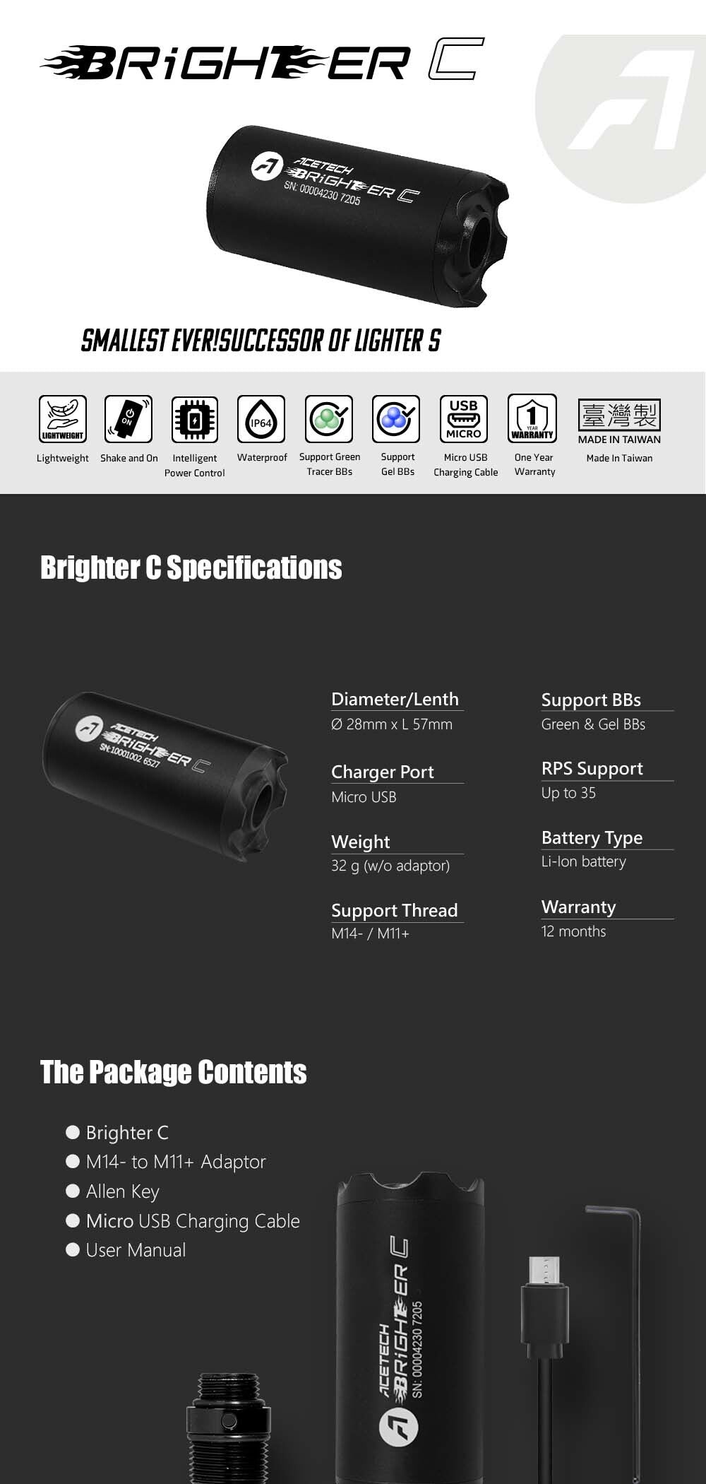 Acetech - Brighter C Tracer Unit 14mm CCW, sort 7