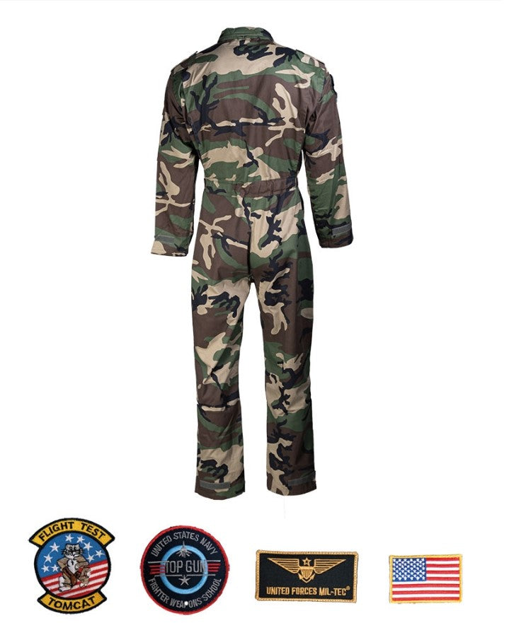 US Flyvedræt Med Patch, Woodland Camouflage, Str. S - XXXL