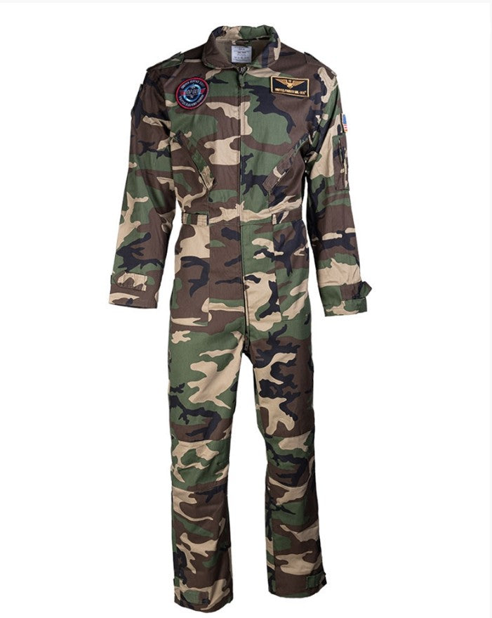 US Flyvedræt Med Patch, Woodland Camouflage, Str. S - XXXL