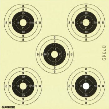 Skydeskiver 100 stk. med 5 mål, til skydekasser 14x14 cm 1