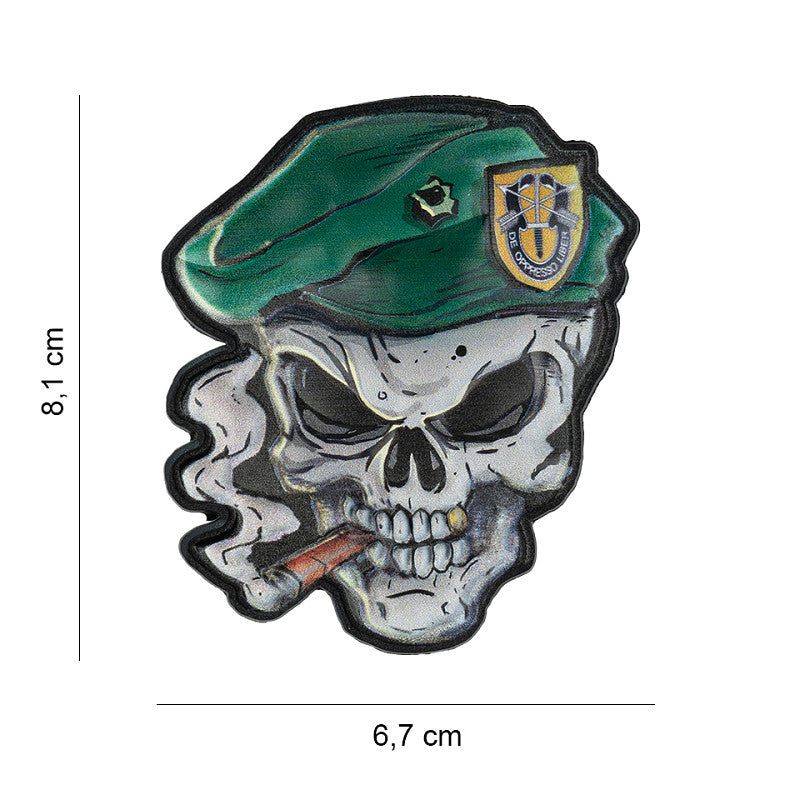 Patch - 3D PVC, UV Skull green beret