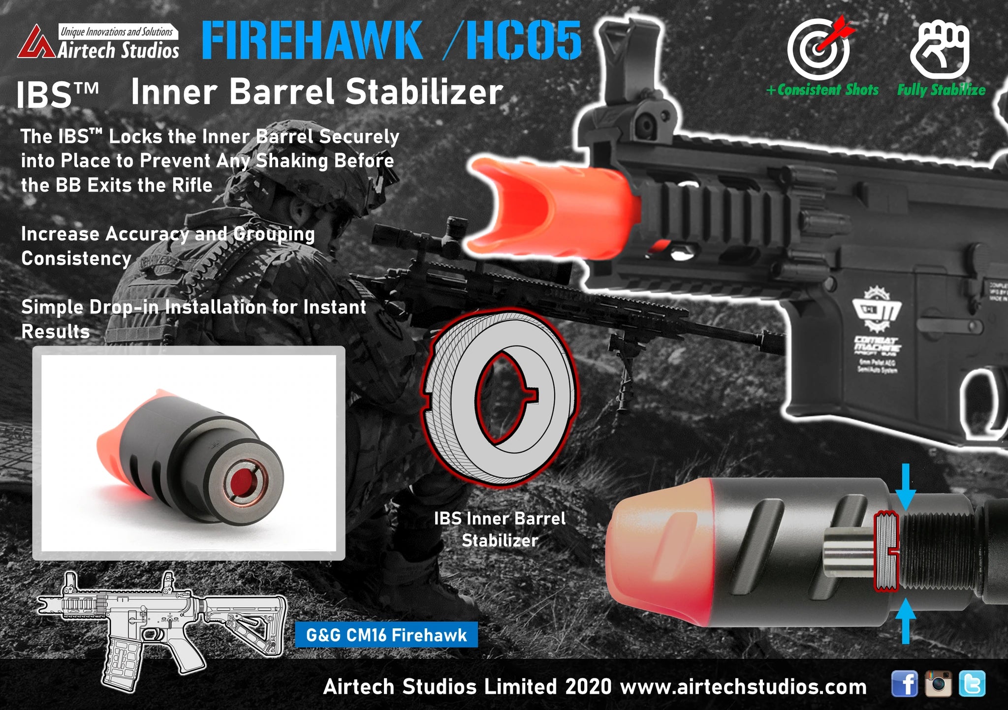Airtech Studios -  G&G CM16 Firehawk IBS inderløb Løbsstabilisator 1