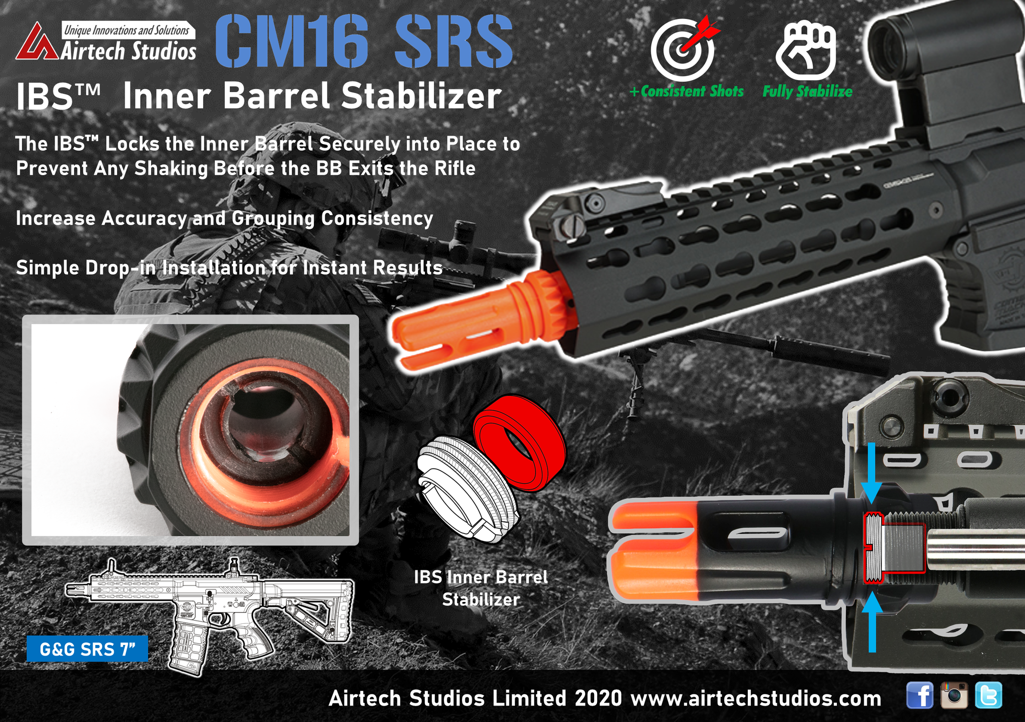 Airtech Studios -  G&G CM16 SRS 7" IBS inderløb Løbsstabilisator 1