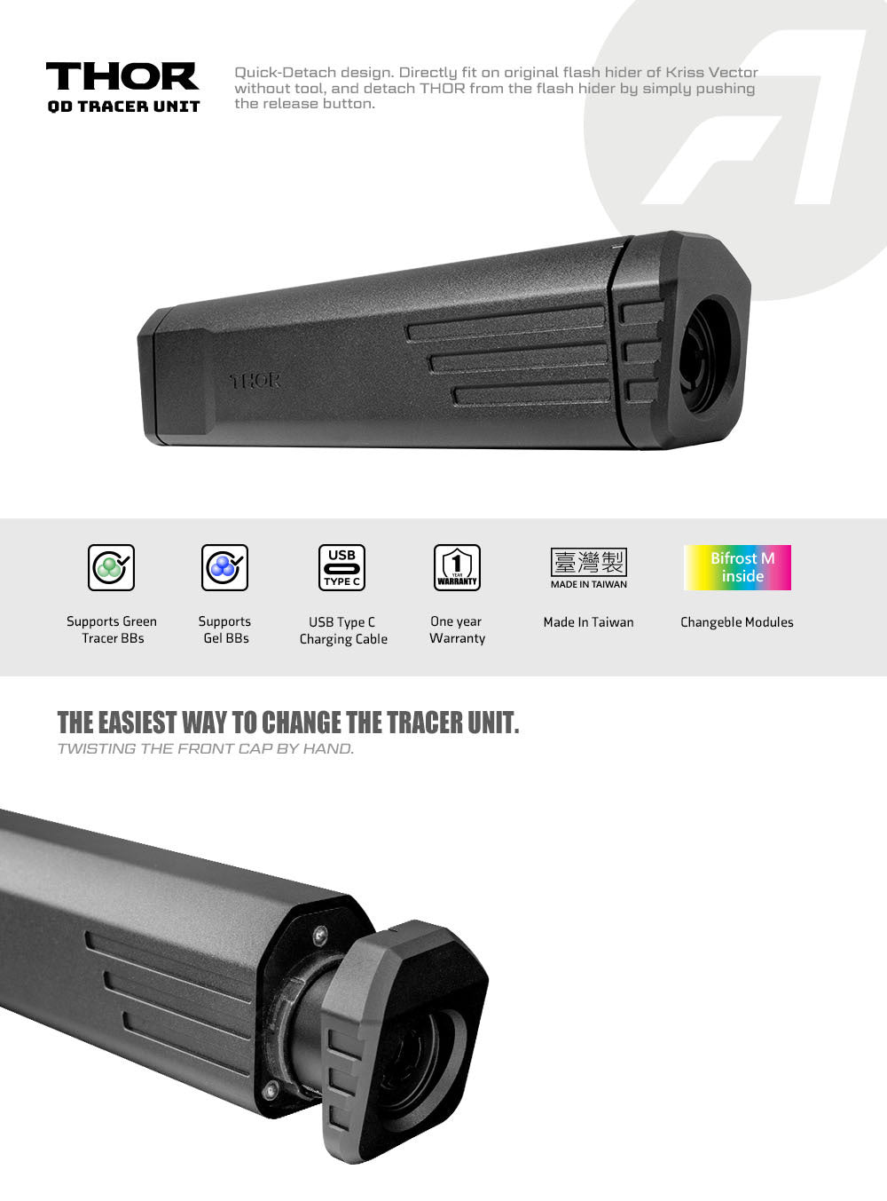 Acetech - THOR QD Tracer Unit With Bifrost M for Krytac Kriss Vector, Sort 11
