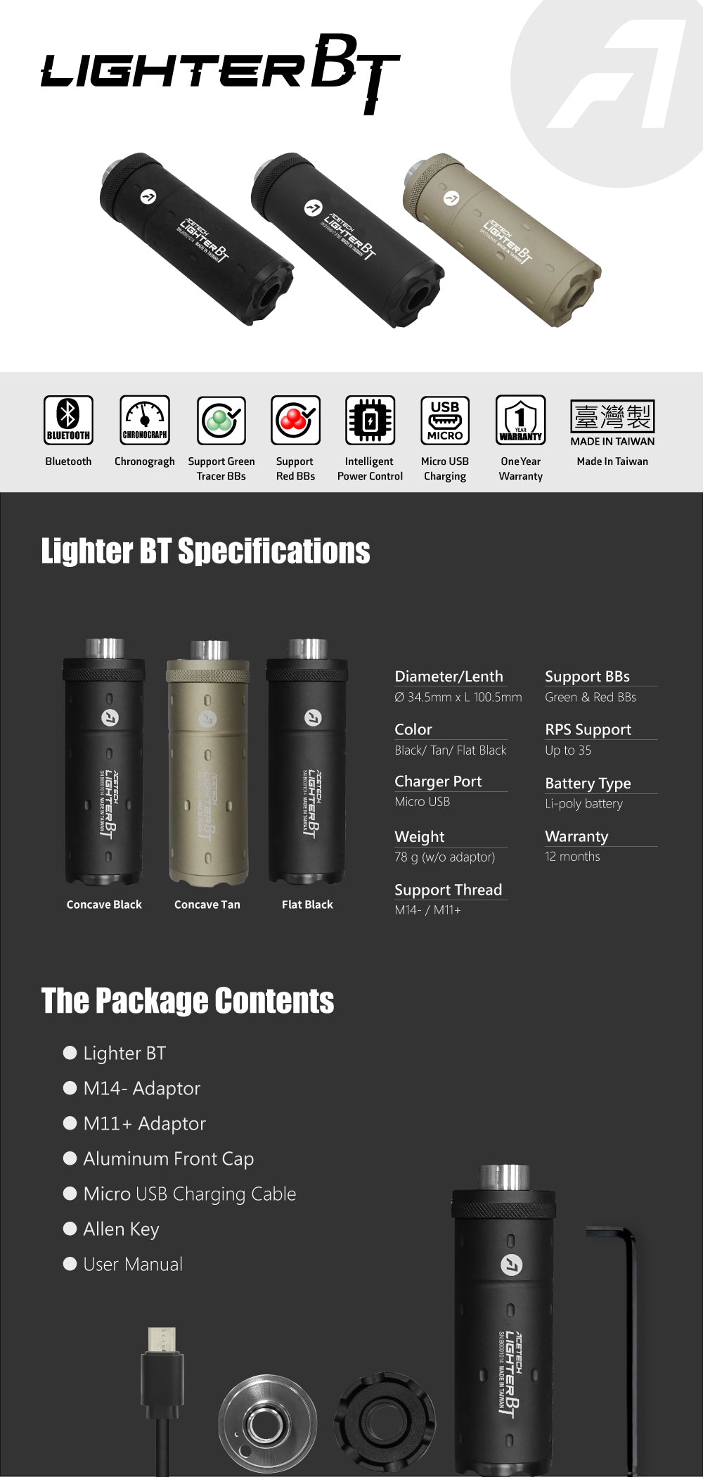 Acetech - Lighter BT Tracer Unit, 14mm CCW & 11mm CW, Tan 6