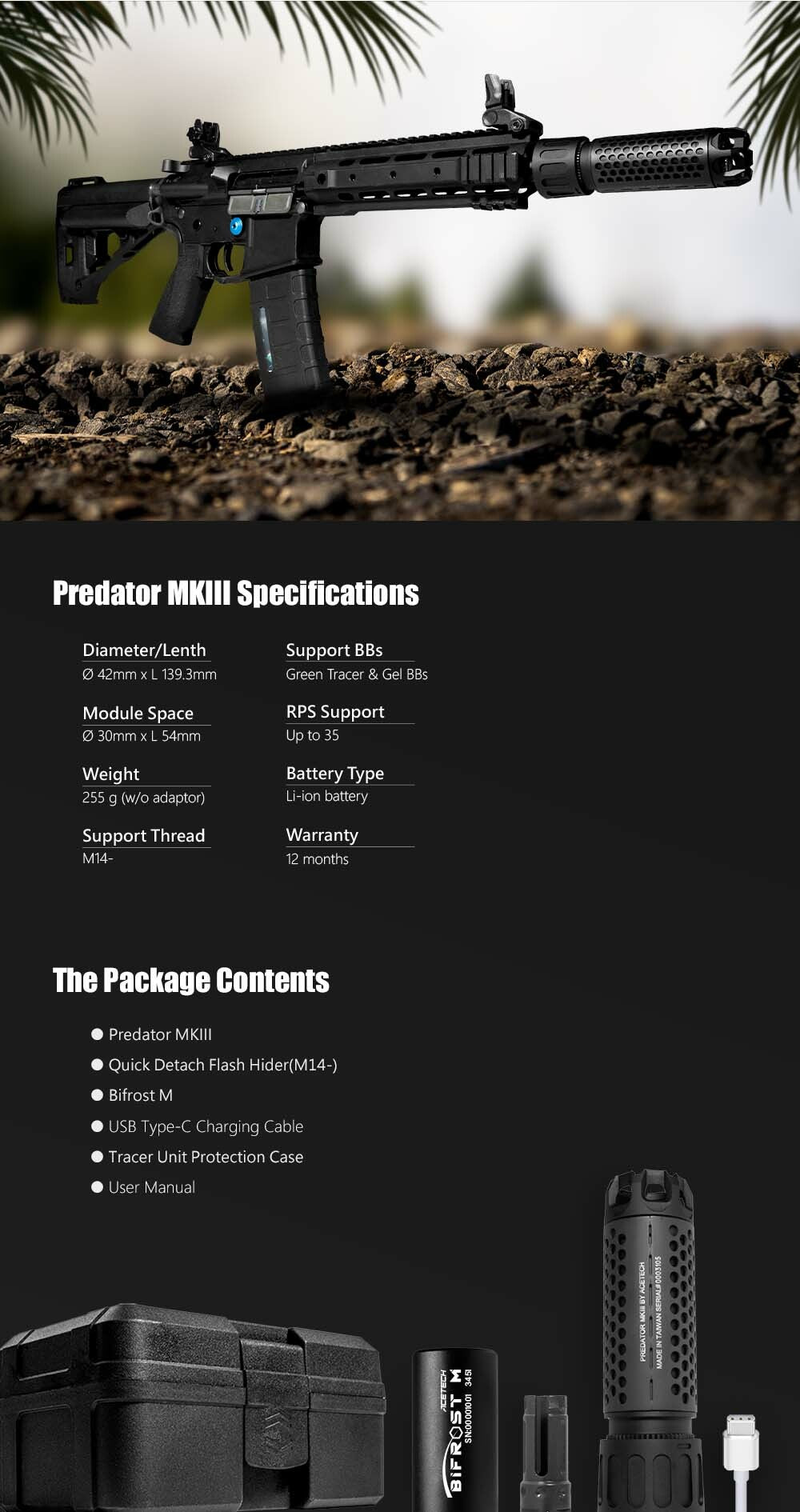 Acetech - Predator MKIII  Tracer Unit With Bifrost M 14mm CCW, sort 10