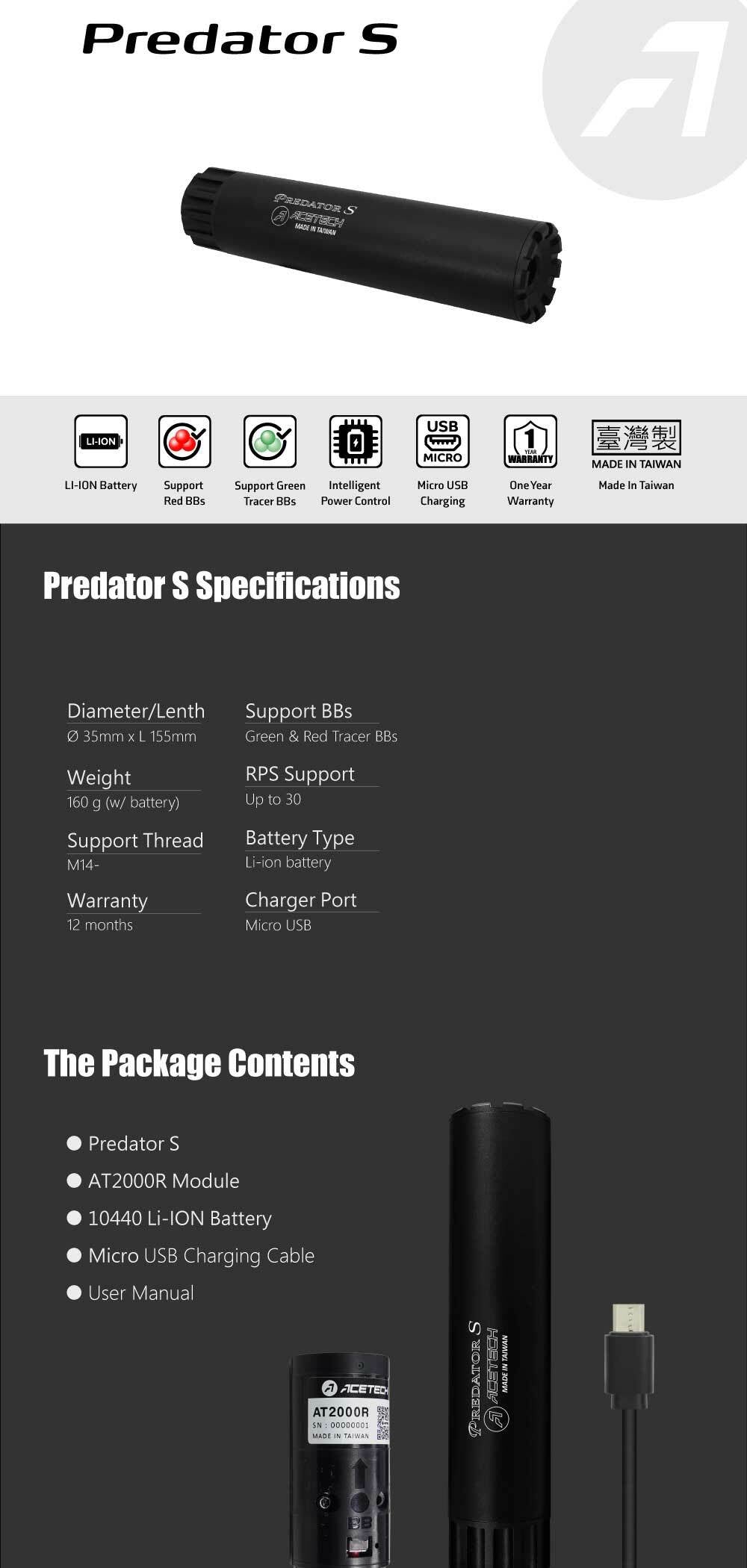 Acetech - Predator S Tracer Unit, 14mm CCW, sort 6