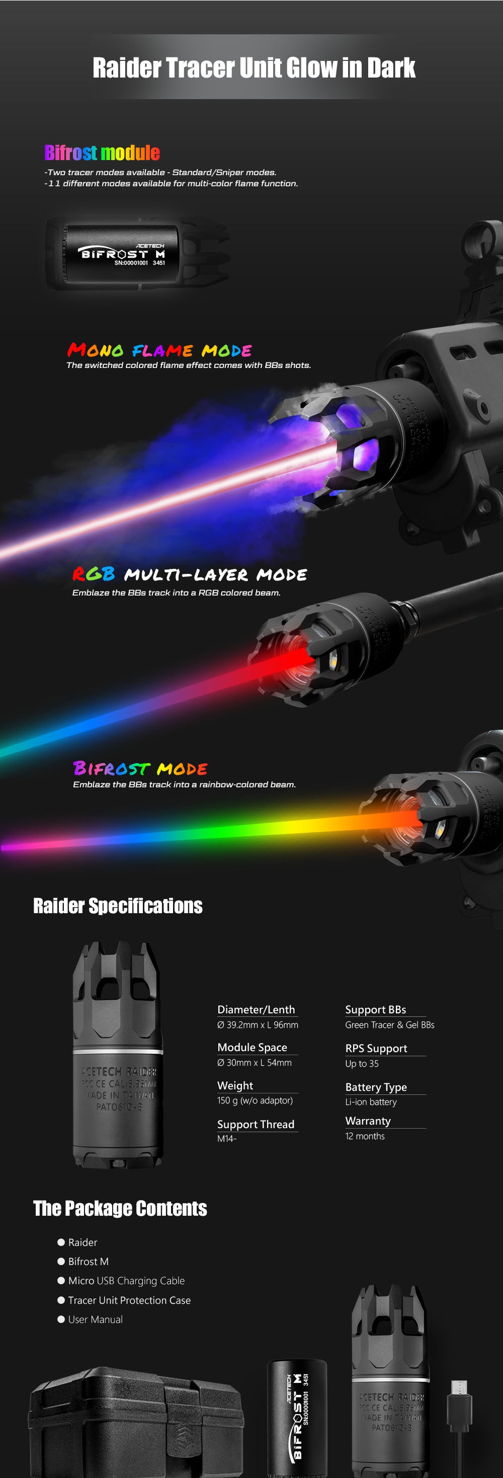 Acetech - Raider With Tracer Unit Bifrost M 14mm, sort 8